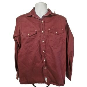 Cowboy WorkFlex Work Wear Shirt Men's L  Burgandy Western Pearl Snap Long Sleeve